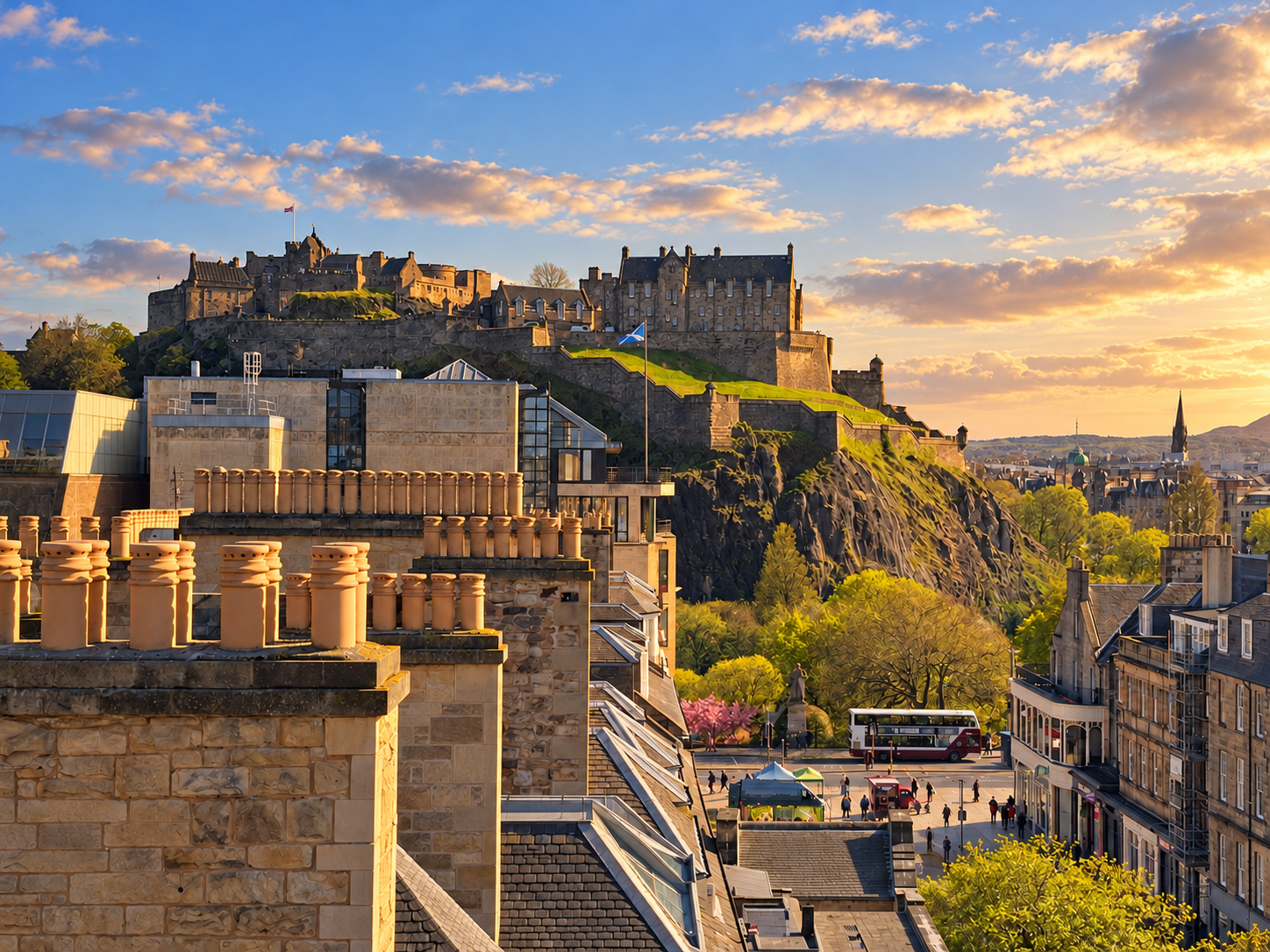 Edinburgh Castle under a bright blue sky