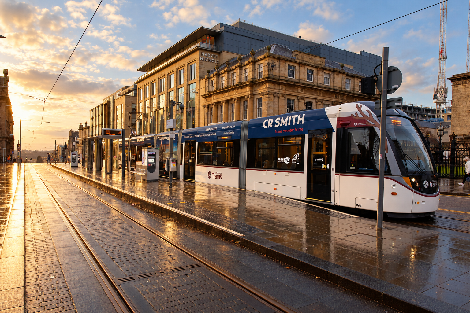 An Edinburgh tram outside Harvey Nichols